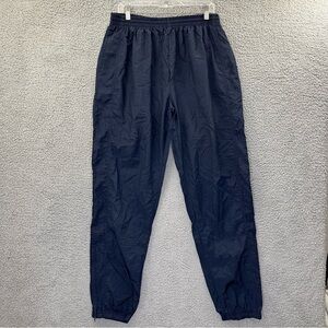 Vtg 90's Reebok High Rise Track Pants Joggers Windbreaker Nylon Navy Blue Wmn L‎